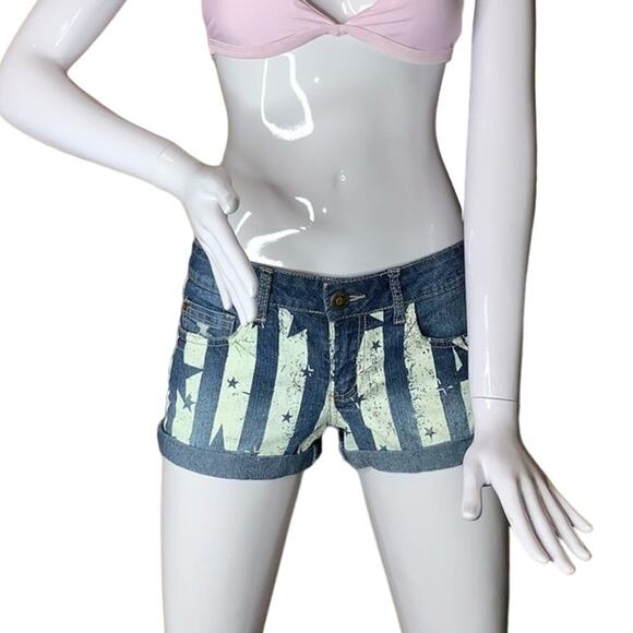 lei Ashley Low Rise Montana Shorts Size 5 Patriotic Stars and Stripes gr… - Picture 1 of 12